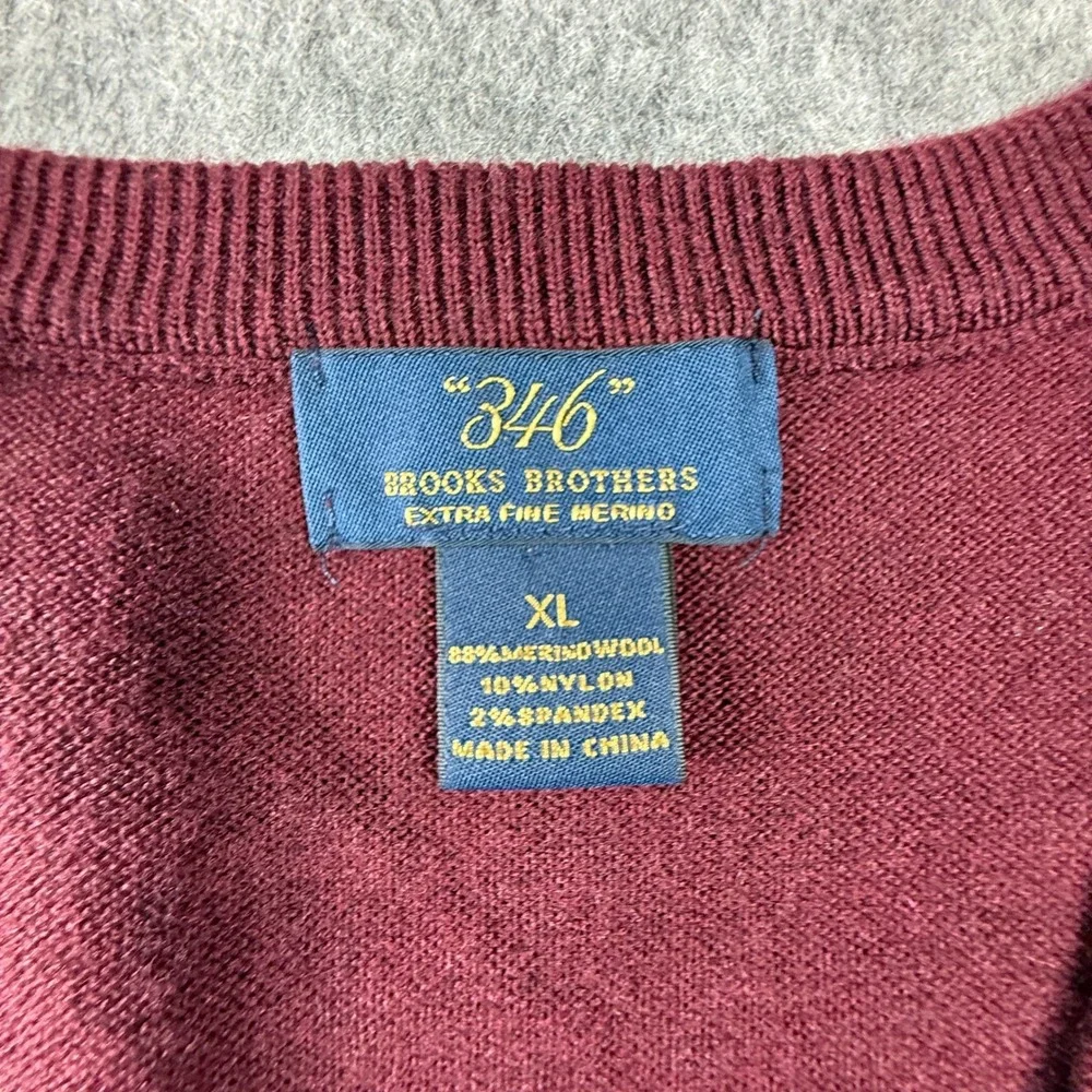 Brooks Brothers 346 Red‎ Extra Fine Merino Wool V Neck Sweater Mens XL burgundy